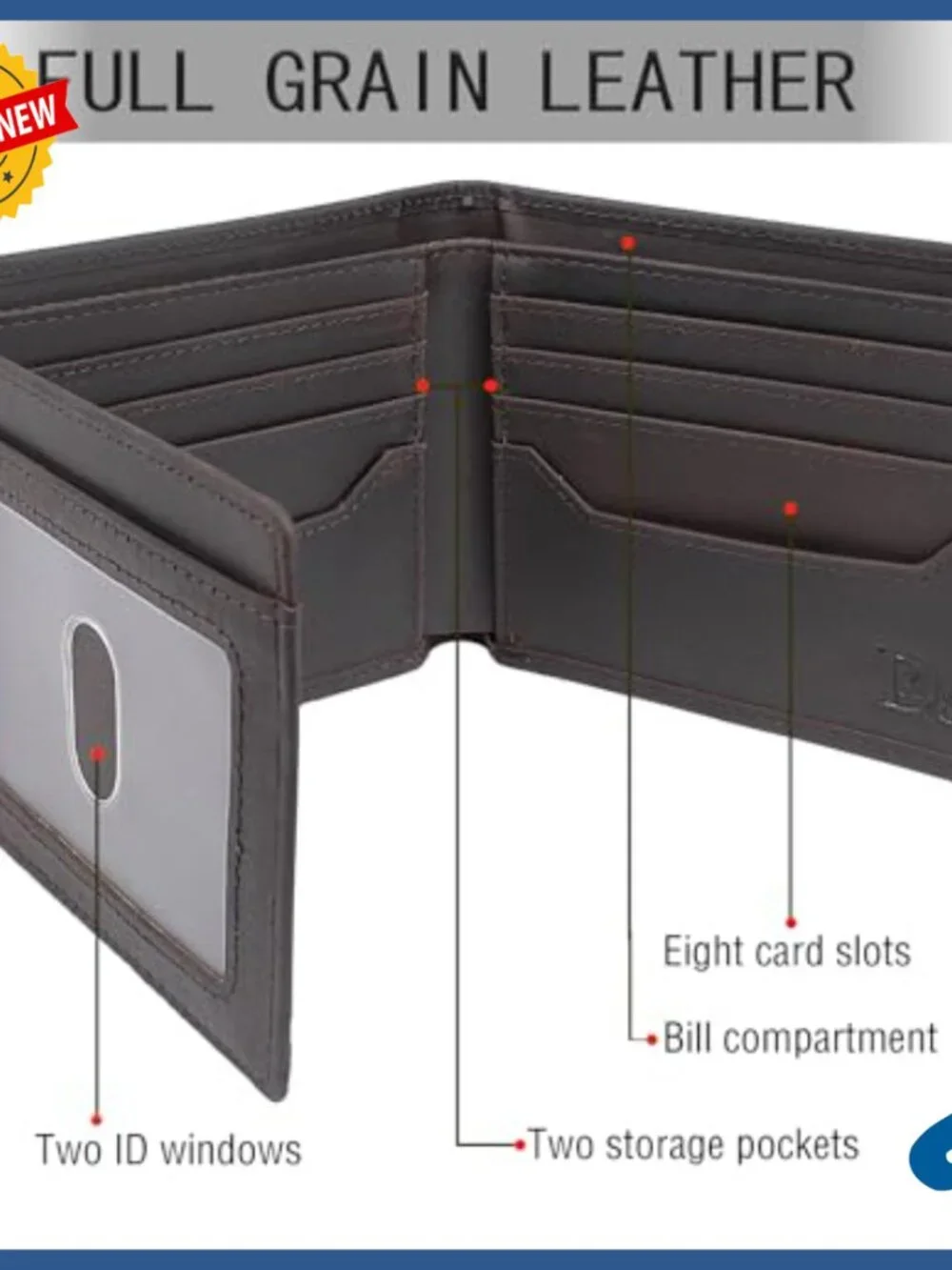 Men's RFID Blocking Bifold Wallet 12 Card Slots Full Grain Leather